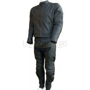 RTX Raven Black Matt Leather Vented Motorcycle 2 Piece Suit